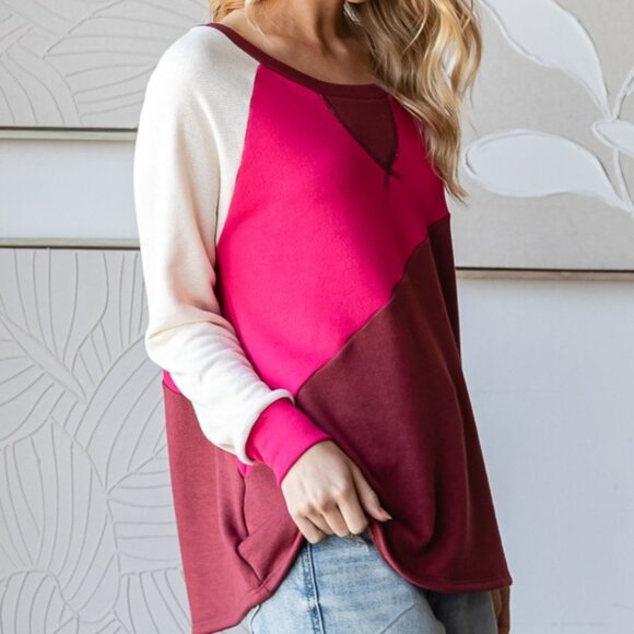 HOPELY Color Block Long Sleeve T-Shirt - Picture 1 of 2